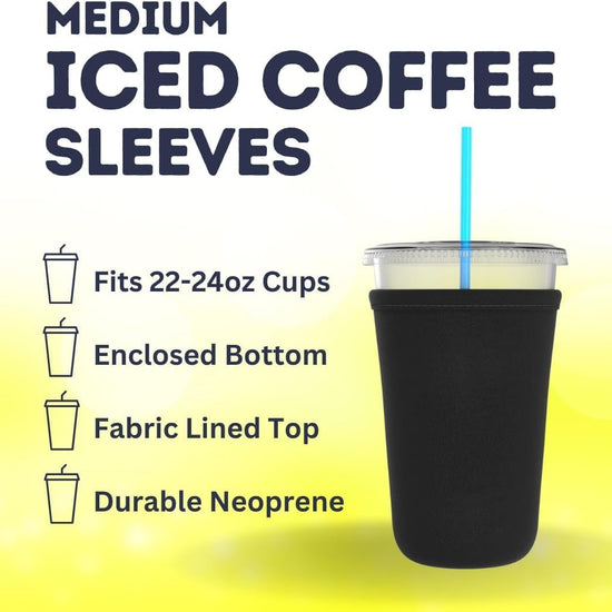 TahoeBay Iced Coffee Cold Cup Sleeve (4-Pack) Reusable Blank Neoprene Insulator Drink Sleeves 22-24oz Beverage Holder for Vinyl Sublimation fits Dunkin' Medium and Starbucks Venti (Black) - TahoeBay