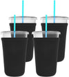 TahoeBay Iced Coffee Cold Cup Sleeve (4-Pack) Reusable Blank Neoprene Insulator Drink Sleeves 22-24oz Beverage Holder for Vinyl Sublimation fits Dunkin' Medium and Starbucks Venti (Black) - TahoeBay