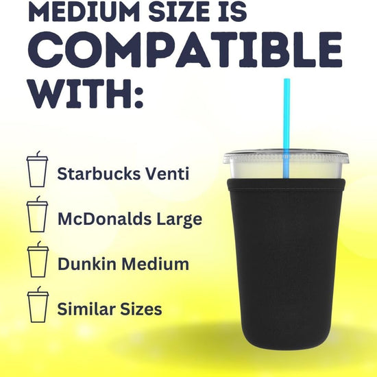 TahoeBay Iced Coffee Cold Cup Sleeve (4-Pack) Reusable Blank Neoprene Insulator Drink Sleeves 22-24oz Beverage Holder for Vinyl Sublimation fits Dunkin' Medium and Starbucks Venti (Black) - TahoeBay