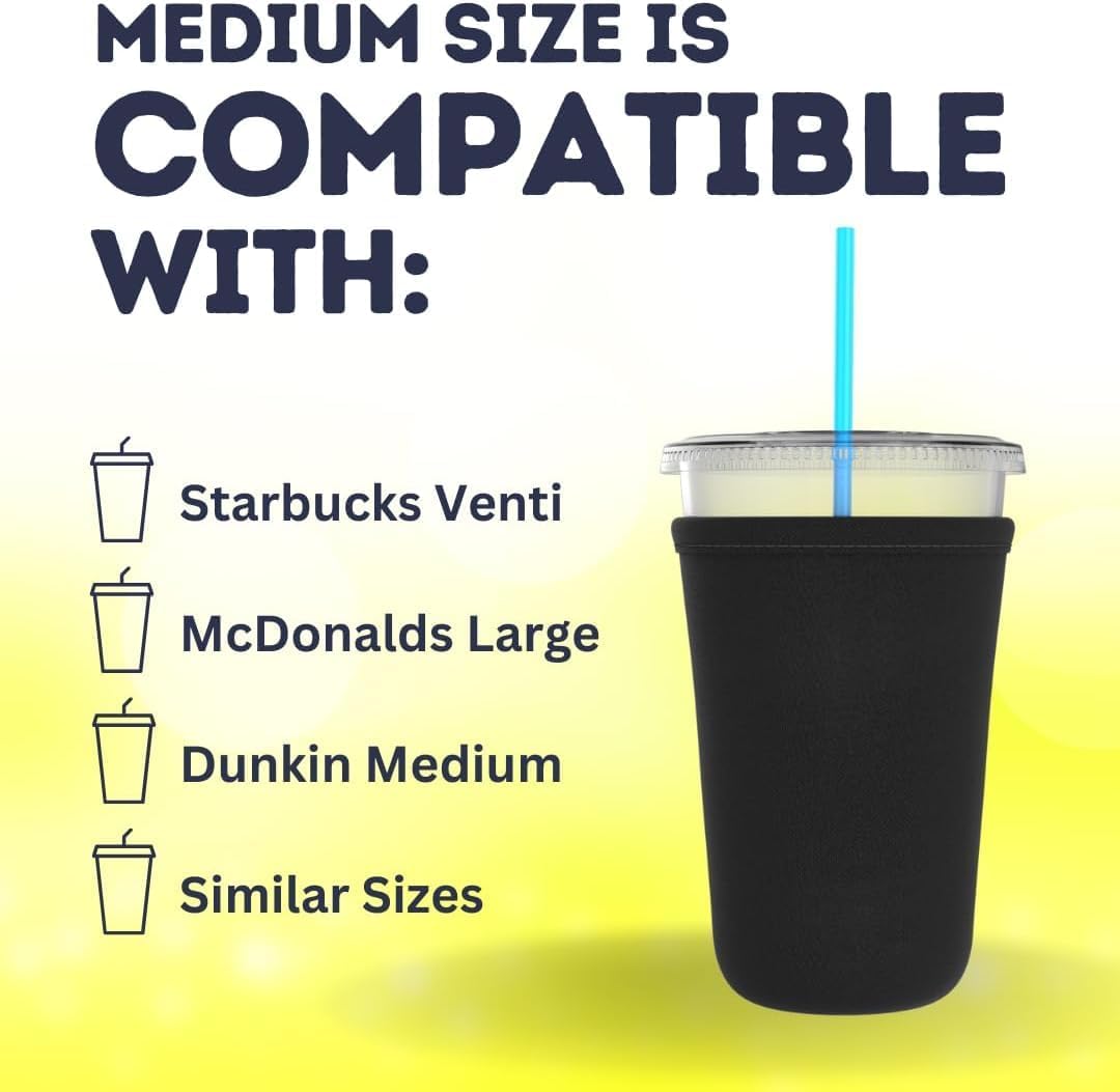 TahoeBay Iced Coffee Cold Cup Sleeve (4-Pack) Reusable Blank Neoprene Insulator Drink Sleeves 22-24oz Beverage Holder for Vinyl Sublimation fits Dunkin' Medium and Starbucks Venti (Black) - TahoeBay
