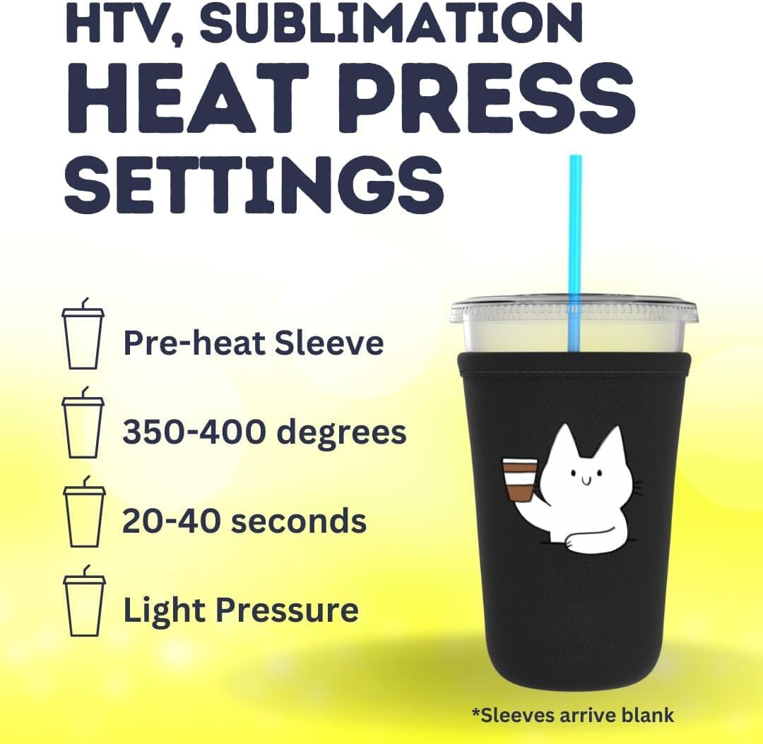 TahoeBay Iced Coffee Cold Cup Sleeve (4-Pack) Reusable Blank Neoprene Insulator Drink Sleeves 22-24oz Beverage Holder for Vinyl Sublimation fits Dunkin' Medium and Starbucks Venti (Black) - TahoeBay