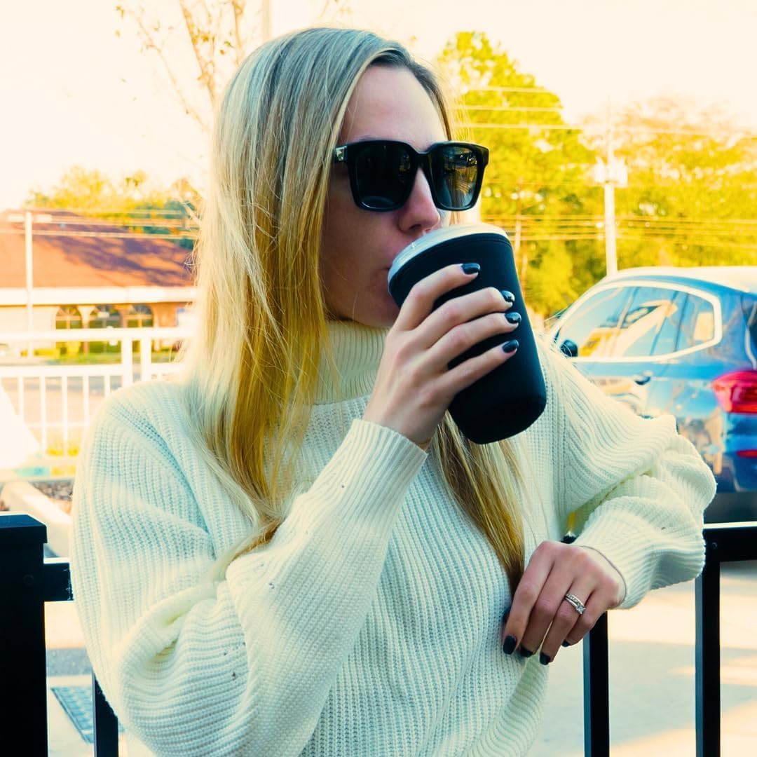 TahoeBay Iced Coffee Cold Cup Sleeve (4-Pack) Reusable Blank Neoprene Insulator Drink Sleeves 22-24oz Beverage Holder for Vinyl Sublimation fits Dunkin' Medium and Starbucks Venti (Black) - TahoeBay