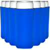 Set of six white cans with blue sleeves on a white background